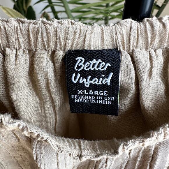 Off the Shoulder Long Sleeve Beige Peasant Top XL Smocked Boho Cottagecore - Picture 6 of 9